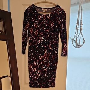 LOFT Women's Long Sleeve Black and Pink Dress